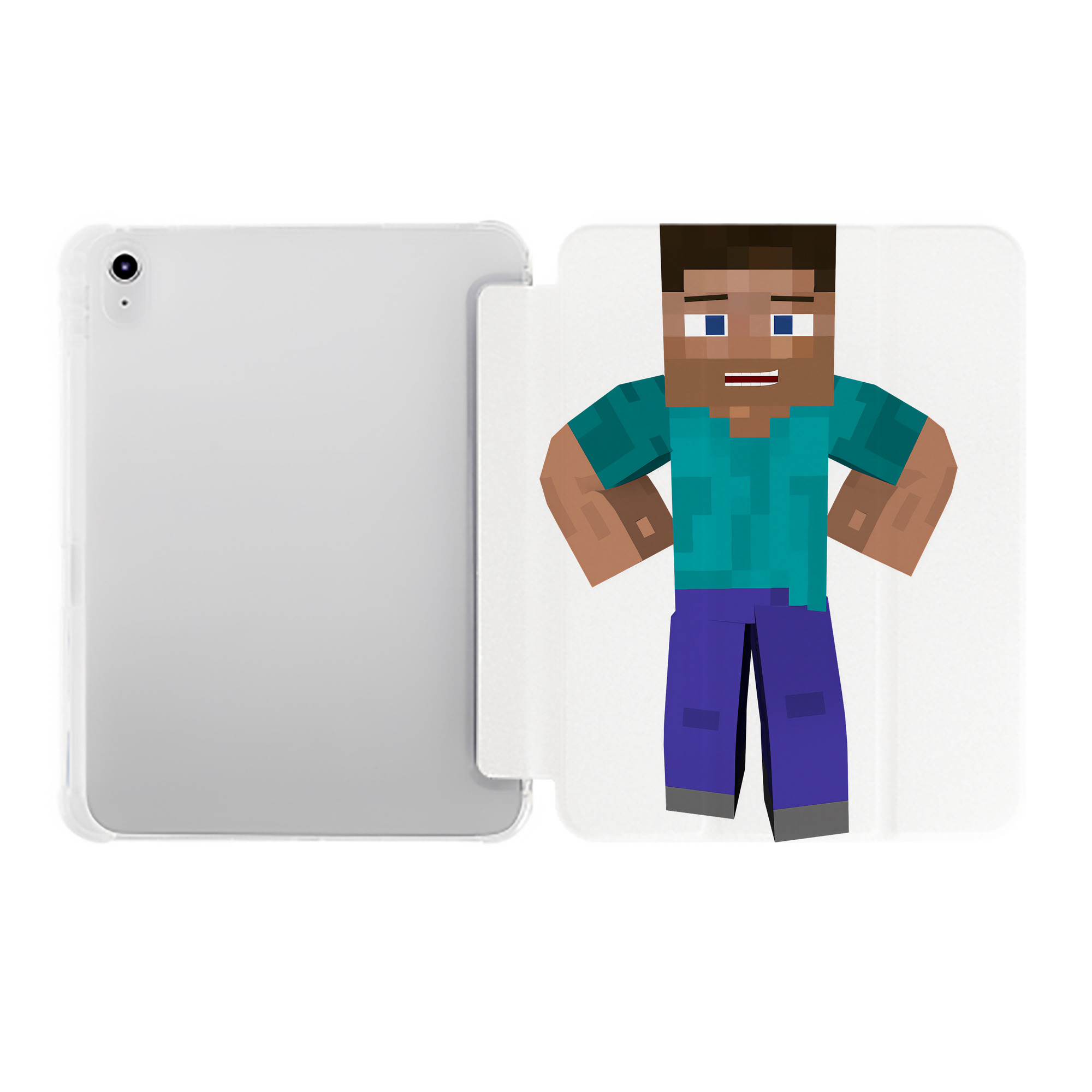 （画像用） マインクラフト ブロックの世界 Minecraft MC Block world IPad ケース ペン収納付き 三つ折りスタンド PUレザー×シリコン 対応機種9.5/10.5/10.9インチ
